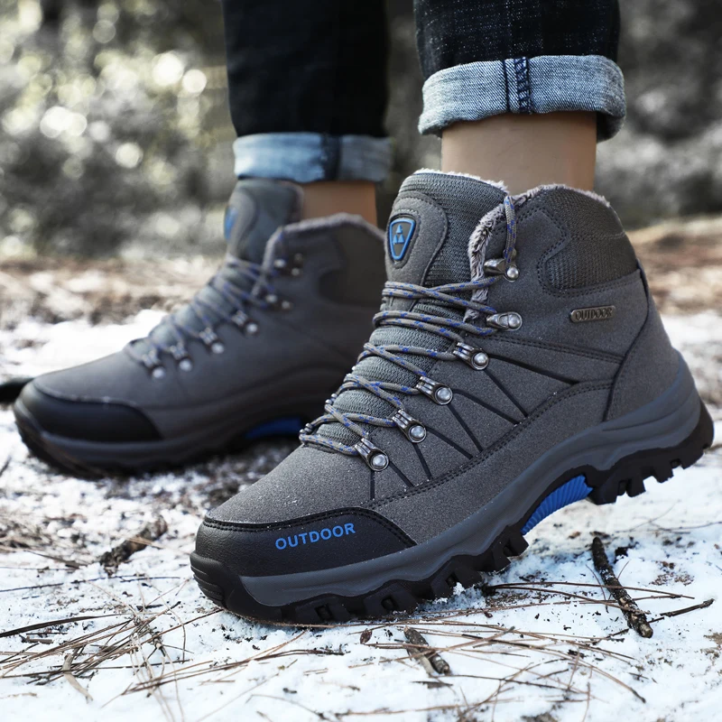 Classic Men Winter Boots Thick Plush Warm Man Snow Boots Suede Leather Men Ankle Boots Outdoor Non-slip Male Basic Work Shoes