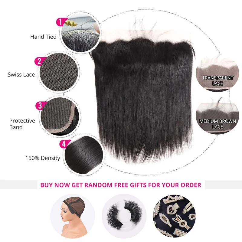 Meetu Straight Bundles with Frontal 13x6 13x4 Transparent Lace Frontal With Bundles Brazilian Human Hair With