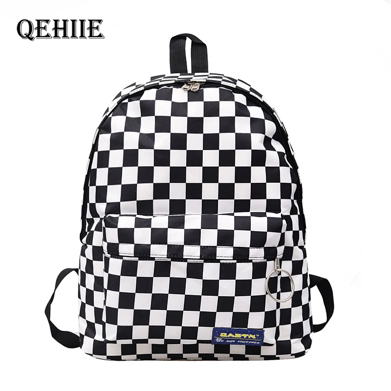 buy New Canvas Woman Cute Backpack Purse Black And White Plaid School Bags For Teenage Girls Fashion Travel Shopping Large Back pack