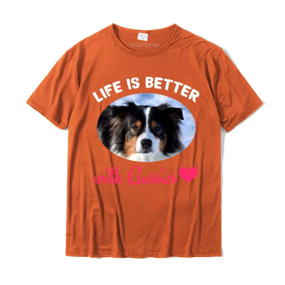 Casual Birthday Summer Pure Cotton Round Collar Mens Tops Shirt Group Tops & Tees Fashionable Short Sleeve T Shirt Love is Better With Aussies Cute Australian Shepherd Gift Sweatshirt__MZ24099 orange