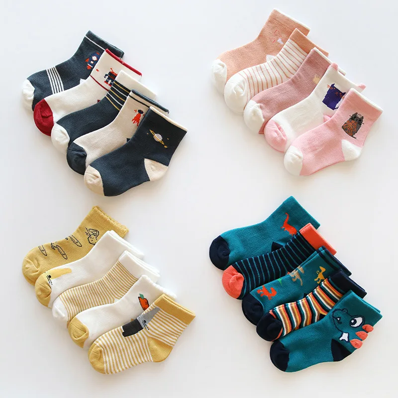5 пар осенне-зимних детских носков с героями мультфильмов хлопковые носки для маленьких мальчиков и девочек, подарки
