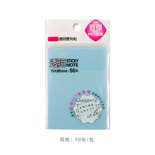 50Page Transparent Sticky Notes Student Waterproof Message Memo Pad Creative Stationery Office School Supplies Color Notebook 4 Blue