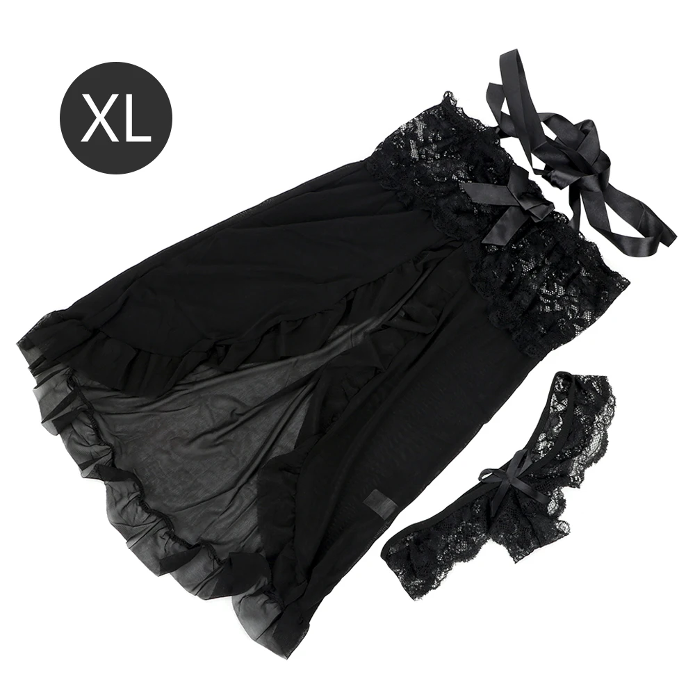 Black XL OLO, сексуальное женское белье, женское платье и стринги, комплект, эротические женские ночные рубашки, кружевные прозрачные пижамы, сексуальный костюм, соблазнительная форма - Цвет: Black XL