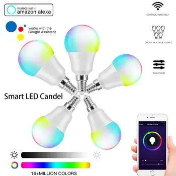 

6W E14 RGB Light Bulbs Cellphone WiFi Voice Control RGB Energy Saving Dimming LED Bulb With Amazon Alexa Google Home