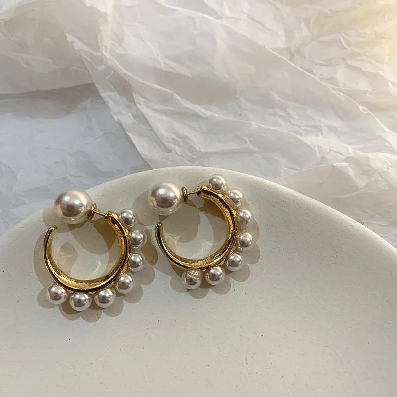 Корейские простые геометрические круглый жемчужные серьги, изогнутые большие серьги-кольца для женщин и девушек, вечерние ювелирные изделия на свадьбу, подарок