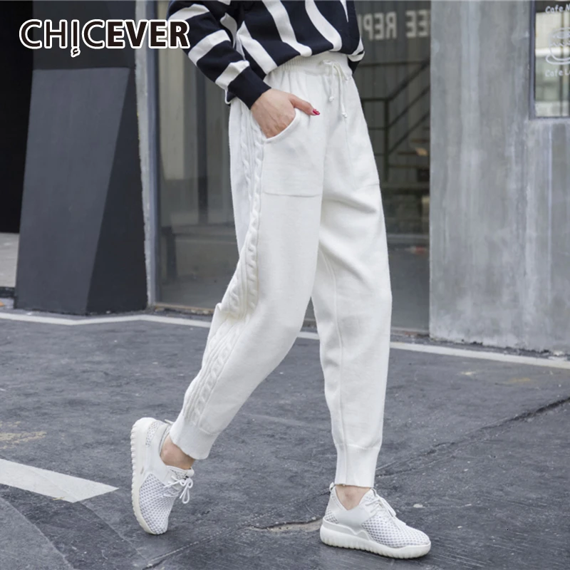 CHICEVER корейские трикотажные брюки для женщин на шнуровке с бантом и карманом