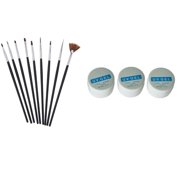 

3 Packs UV Gel Nail Art Tips Glue Manicure Pink+White+Clear & 10Pcs Brush Paintbrush Manicure Gel Nails Acrylic Nail Art