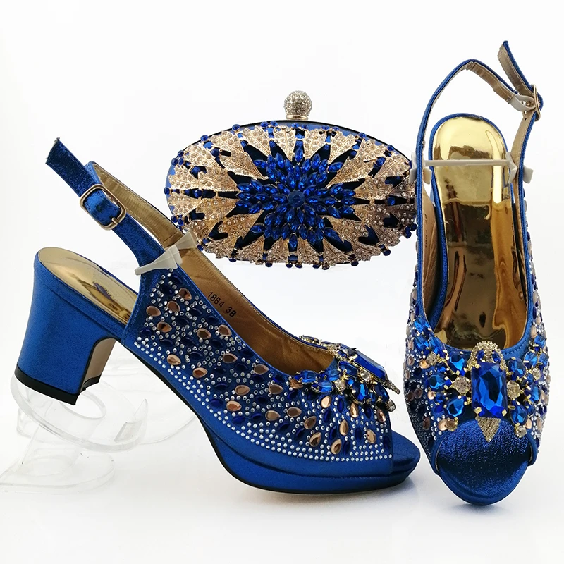 Royal Blue Комплект из итальянских женских туфель и сумочки; Итальянская обувь с сумочкой в комплекте; высококачественные свадебные туфли в африканском стиле - Color: Royal Blue