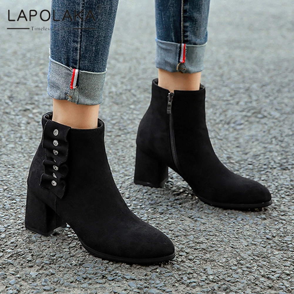 

Lapolaka 2020 New Fashion Large Size 31-43 Chunky Heels Autumn Winter Shoes Woman Boots Zip Up Casual Ankle Boots Women Shoes