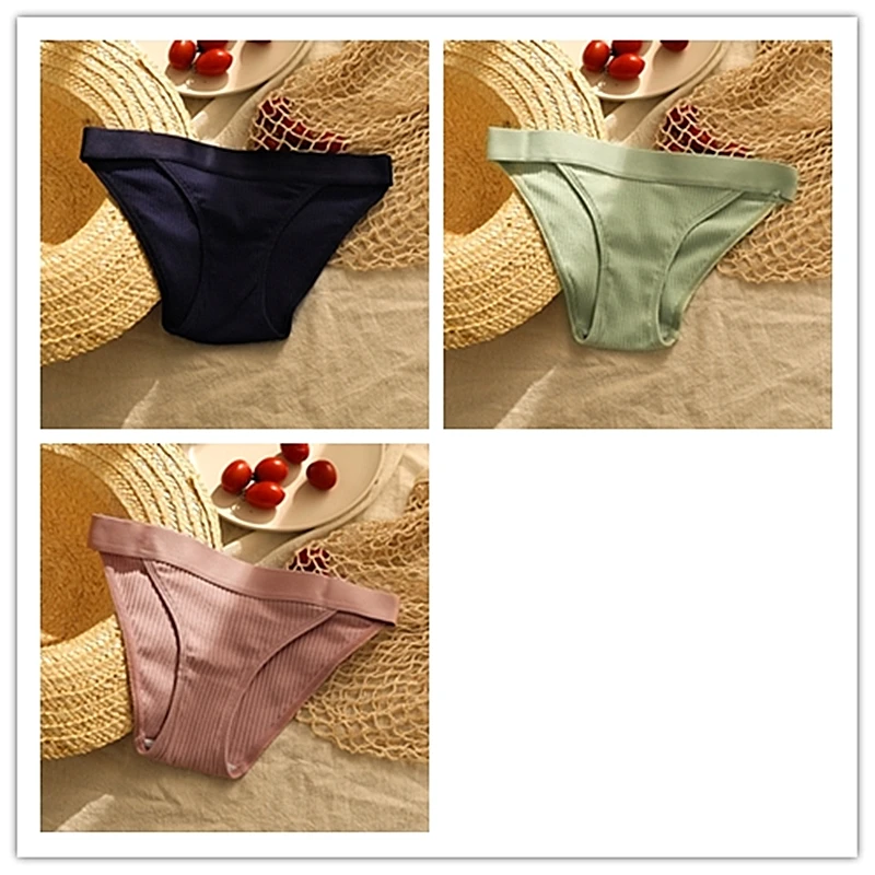 Blue Green Pink 3 шт., модные хлопковые трусы, сексуальные трусики для женщин, бесшовные трусики, бикини, стринги, женское нижнее белье, низкая посадка, дамское нижнее белье, однотонное - Цвет: Blue Green Pink