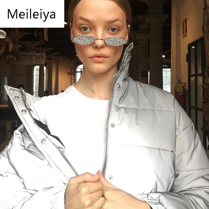 Meileiya, женские модные зимние куртки, короткое теплое пальто серого цвета, светоотражающая короткая куртка, Новая женская парка, зимние пальто, верхняя одежда