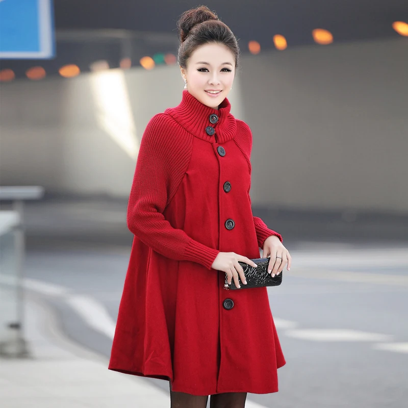 

Autumn winter Jacket Coat Female long sleeve outerwear warm Thick windbreaker plus size loose Mid-Long stand collar woolen cloth