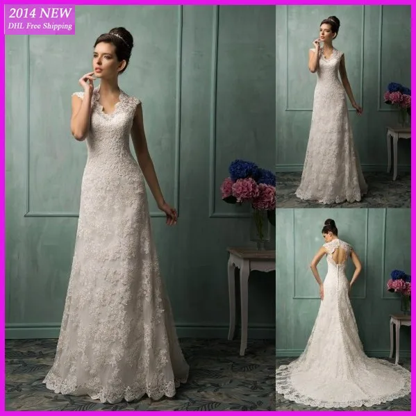 

2019 New vestidos de casamento Sexy manga Cap A linha de vestidos de noiva Vestido de noiva feito sob medida WV-821