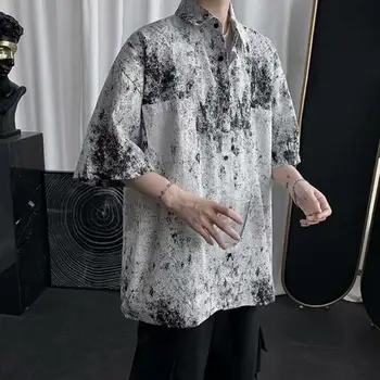 

Shirts Men Casual High Street Clothes Retro Blouse Mens Shirts Summer Black All Match Blouses Students Hip Hop Tops Streetwear