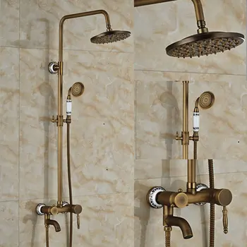 

Antique Brass Blue and white porcelain Shower Set Wall Mount Rainfall Shower Head Rotation and Lifting