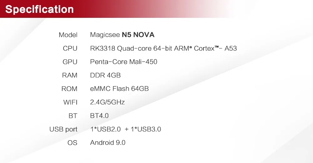 Magicsee N5 NOVA 4 Гб 64 Гб RK3318 четырехъядерный Android 9,0 Tv Box 2,4G 5G Wifi BT4.0 смарт-приставка 4K H.264 N5 MAX медиаплеер