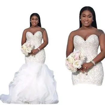 

Beautiful Beading Luxury Mermaid Wedding Dresses Bridal Gown Africa 2020 New Off Shoulder Crystal Wedding Dresses