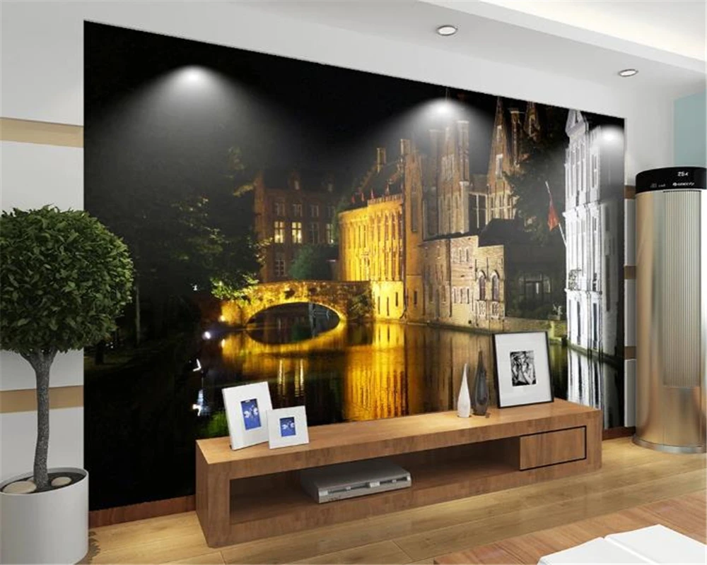カスタム写真 3d 壁紙美しいヴェネツィア川ナイト照明家の装飾リビングルームのベッドルームの壁装 Hd 壁紙 壁紙 Aliexpress