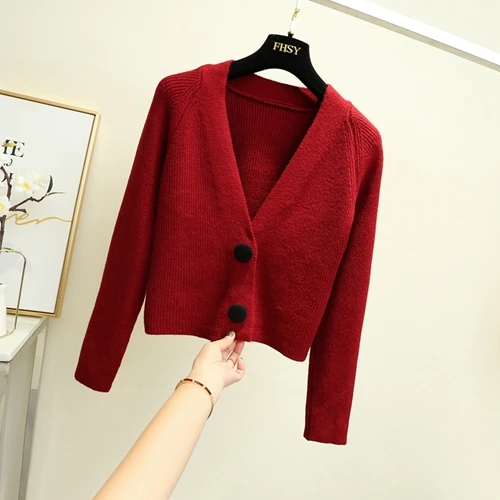 TingYiLi короткий свитер кардиган женский корейский осень зима элегантный вязаный свитер Кардиган бежевый хаки черный кардиган женский - Цвет: Бургундия