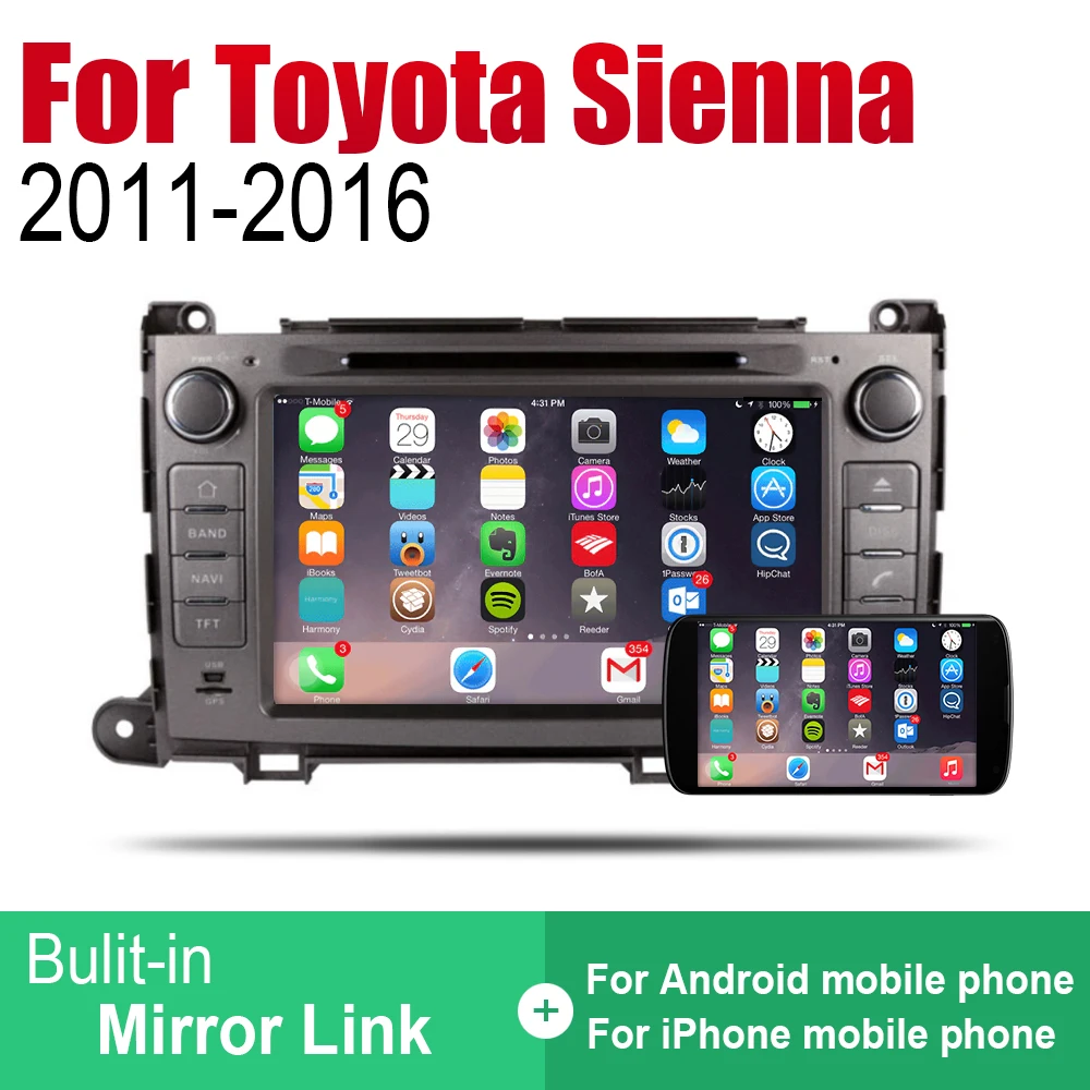 Автомагнитола для Toyota Sienna XL30 2011 2012 2013 2014 2015 2016 2din Android с GPS навигацией стерео