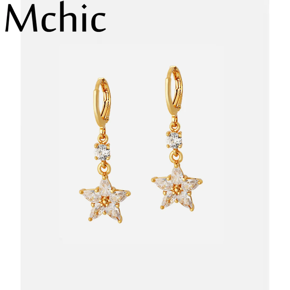 Mchic Fashion Cubic Zirconia Stars Earrings Romantic Charm Copper Gold Dangle for Women Party Girl aros de moda 2019 | Украшения и