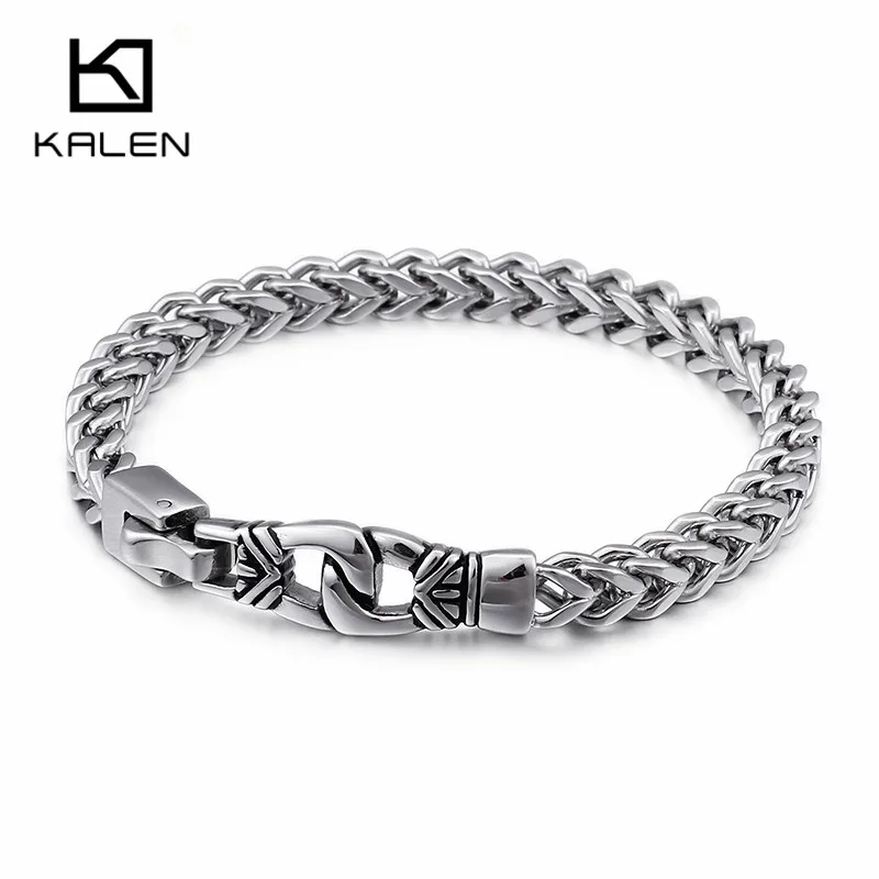 Модные серебряные браслеты-наручники для мужчин, 21,5 см, нержавеющая сталь, звено цепи, дешевый браслет на запястье, ювелирный аксессуар
