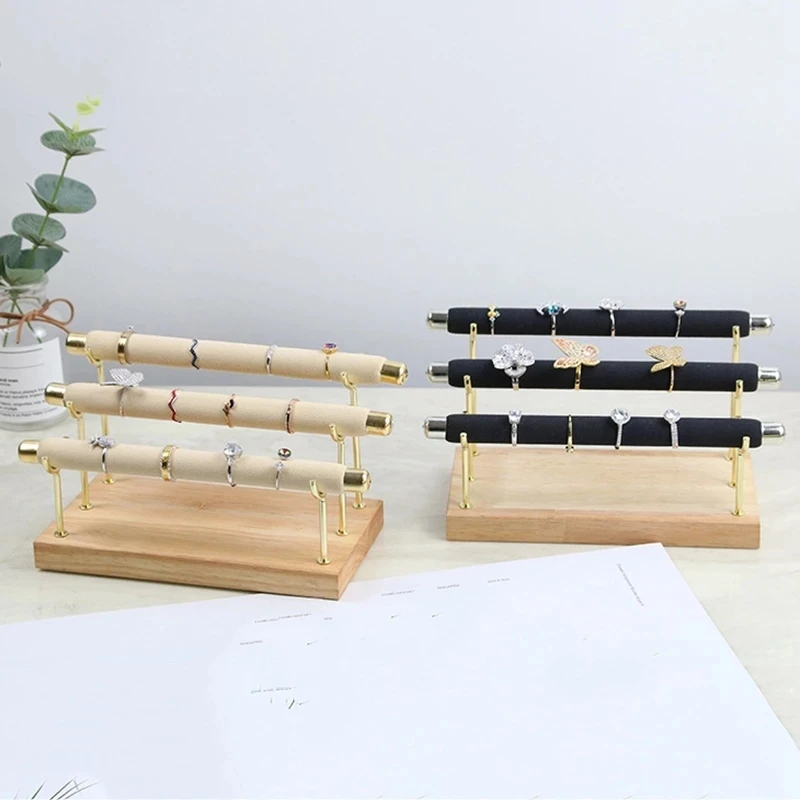 Black Green Beige 3Layers Wooden Detachable Jewelry Tool Display Stand Elegant Bracelets Ring Jewelry Display Stand Packaging detachable bracelet display ring wooden bottom gold three layer watch bracelet display rack for jewelry bracelet display rack