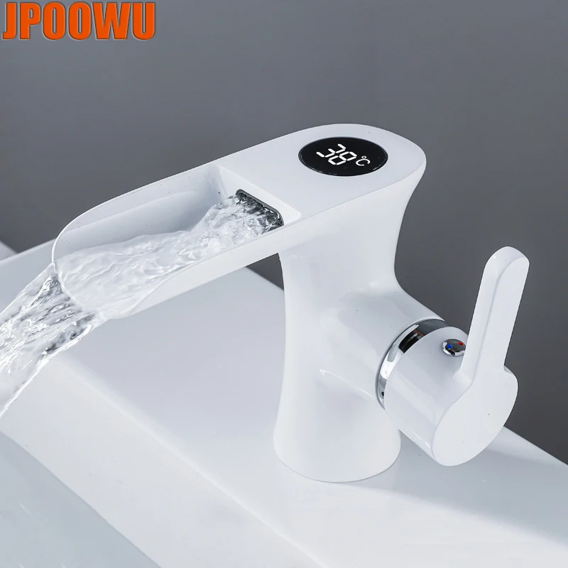 

СВЕТОДИОДНЫЙ Цифровой Смеситель для ванной комнаты, белый раковина из латуни с креплением на раковину, современный роскошный кран медные