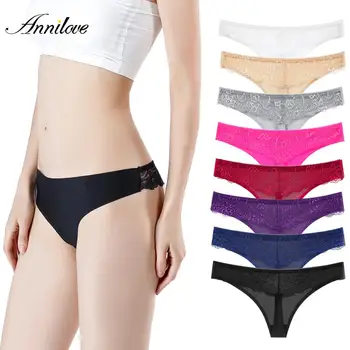 

Annilove Women Sexy Underwear Satin Lace Panties Strings Lingerie Thong Underwears Lace Bikini