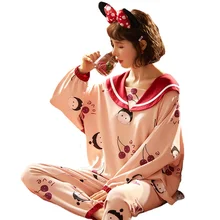 Autumn Winter Cotton Pajamas Women's Long-sleeved Suit Sweet and Cute Doll Collar Home Service Women Can Wear Ladies Pajamas