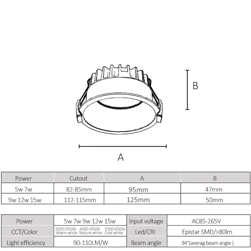 Анти блики встраиваемый cветодиодный Светильник Downlight светодиодный вниз