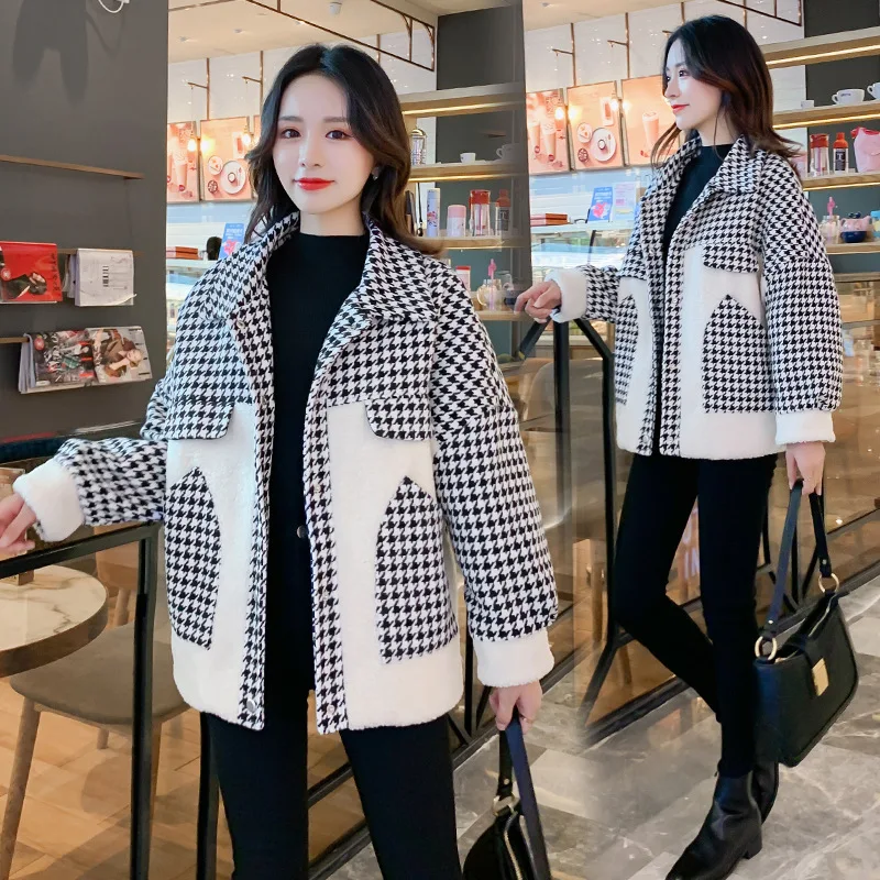 

Maternity Clothes Large Size 2020 Autumn And Winter New Style Plaid Stitching Lambs Wool Coat Mid-length Fashion Cotton-padded C
