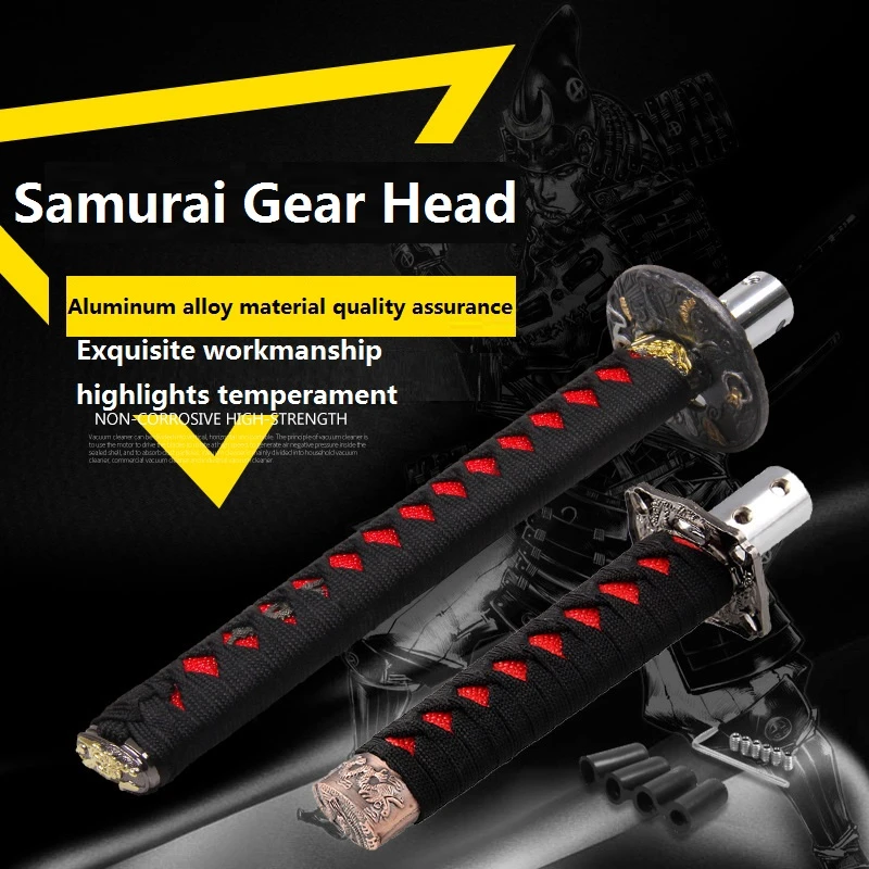 Katana-pookknop Samurai Sword-versnellingspook met 4 Adapters, Universele Pasvorm voor de Meeste Handmatige en Automatische Transmissie Zonder Slot/Knop, Zwart Rood