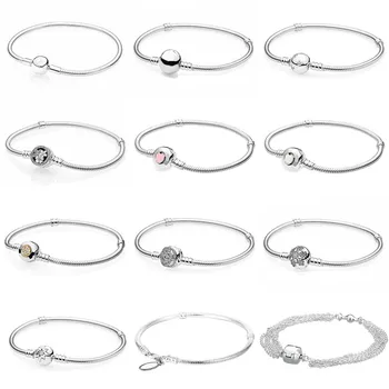 

Poetic Blooms MOMENTS Smooth Rose Clasp Bracelet Fit Pandora Snake Chain Bracelet Bangle 925 Sterling Silver Bead Charms Jewelry