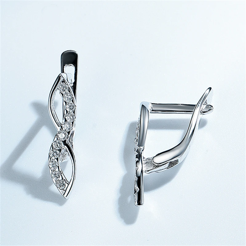

DY 925 Sterling Silver Earring Clear Cubic Zirconia Infinity Anniversary Love Eternity Symbol Hoop Cilp Earring Fashion Jewelry