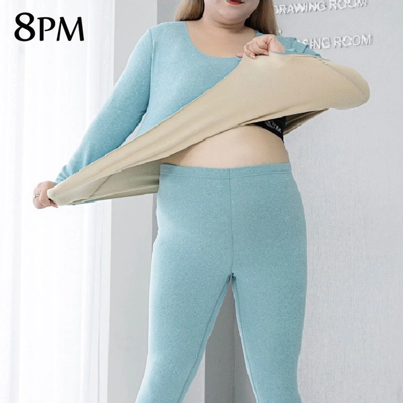 

Women's Thermal Underwear Plus Size Fleece Lined Long Johns Set Winter Top&Pants Pajama Soft Warm Clothes Homewear ouc1236