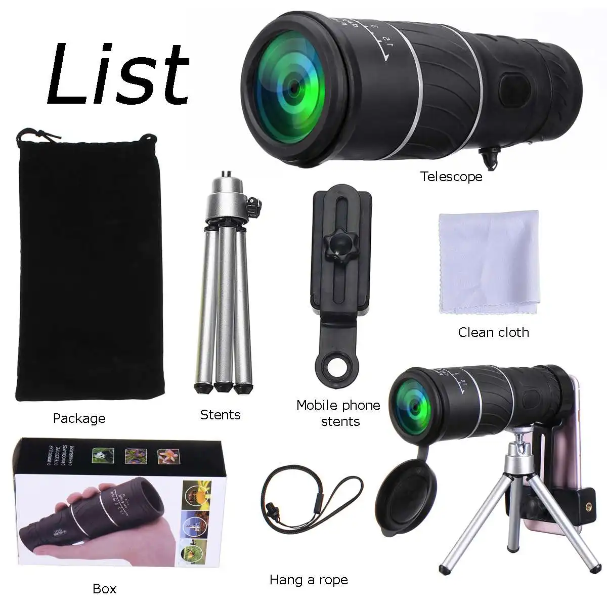 40X60 HD Monocular Telescope+ Tripod+ Clip For Outdoor Camping Hunting Mobile Phone Telescope Monocular Telescope