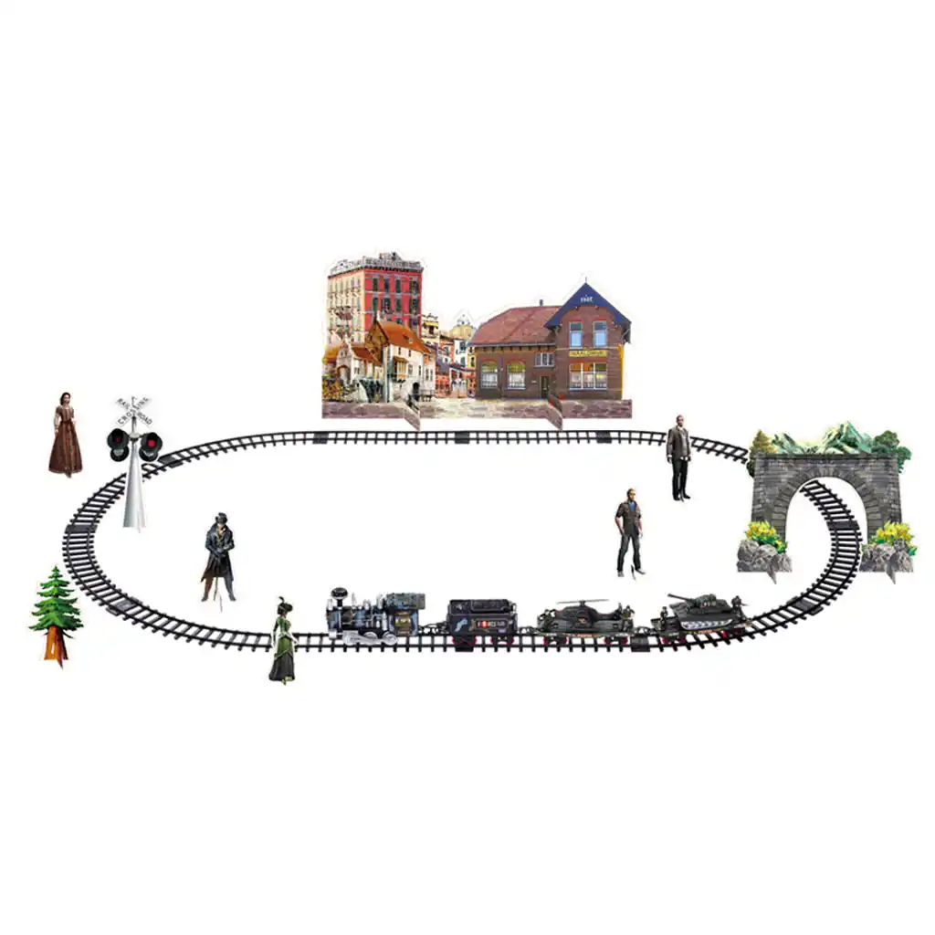 Remote Control Army Train Set - Battery Powered Steam Locomotive Engine Train with Real Smoke, Music & Lights