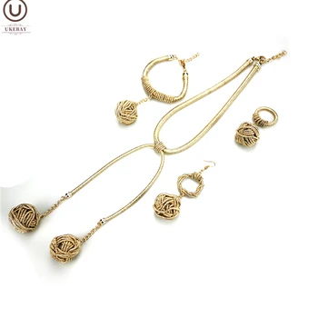 

UKEBAY New Gold Pendant Necklaces Designer Jewelry Set Women Gold Bracelet Fashion Rings Drop Bangles Handmade Jewellery Set