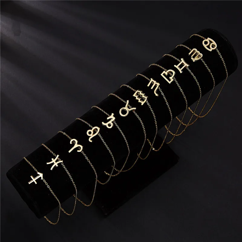 Fashion Elegant Star Zodiac Sign 12 Constellation Pendants Necklaces for Women Charm Gold Chain Choker Necklace Jewelry Dropship | Украшения