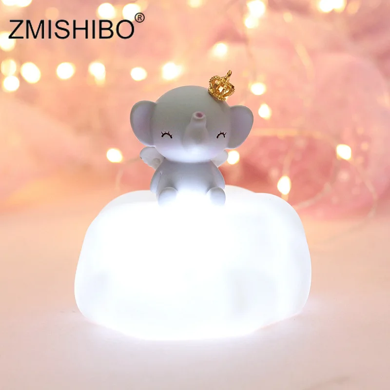  ZMISHIBO Resin Elephant Night Light Pink Blue Dreamcatcher Crown Elephant Animal Table Lamp Bedroom - 4000257370484
