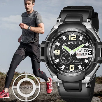 

SYNOKE Men's Watches Black Sports Quartz Wrist Watch LED Digital Waterproof Military Shock Male Clock Relogios Masculino