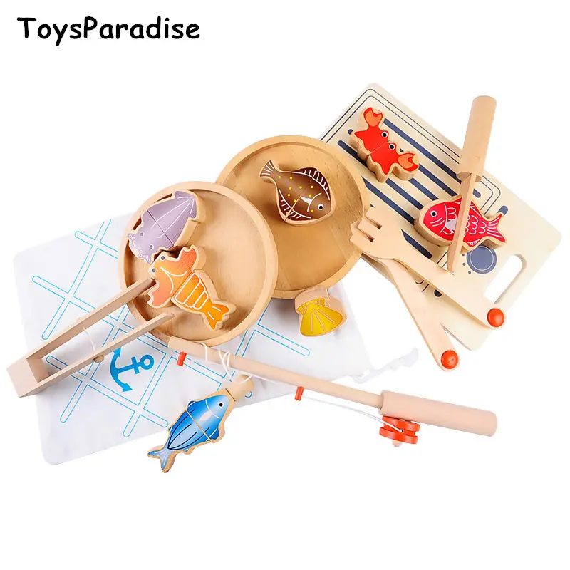 

Dropshipping Cutting / Fishing 2 In 1 Set Wooden Toys For Kids Simulation Pretend Play Food Kitchen Toys Educational Gift