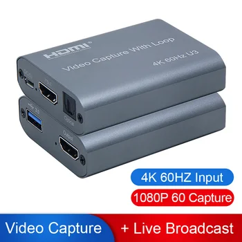 

New 4K 60HZ Audio Video Capture Card USB 3.0 Loop Out 1080P HDMI Video Grabber Box for PS4 Game Camera Record Live Streaming