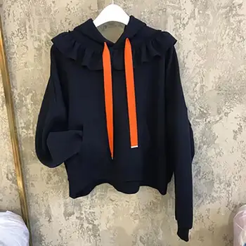 

Ruffle solid color Hoodie women's Hoodie front pocket warm women's Pullover 2019 autumn winter casual loose Fashion Top