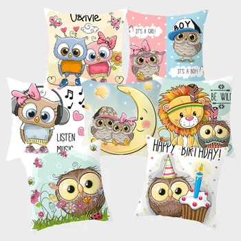 

Funny Cartoon Owl Cushion Covers Cute Pink Pillowcase Decorative Cushions for Sofa Polyester Pillowcover cogines para sofa 10038