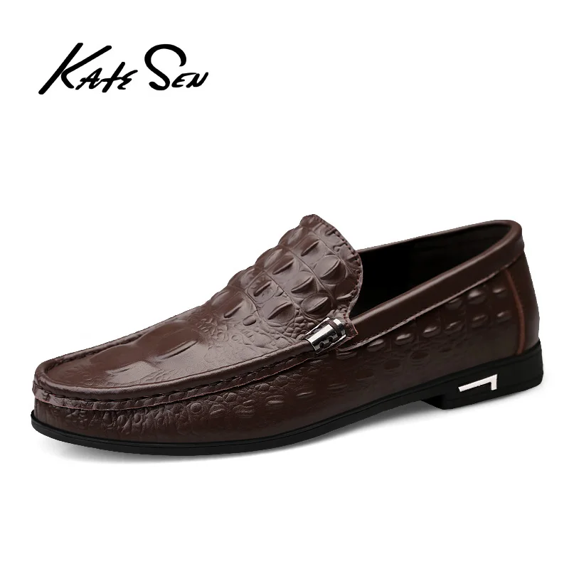 

KATESEN Autumn Crocodile Pattern Leather Shoes Personality Casual Slip On Men Loafers Driving Men Shoes Chaussure Homme Haute
