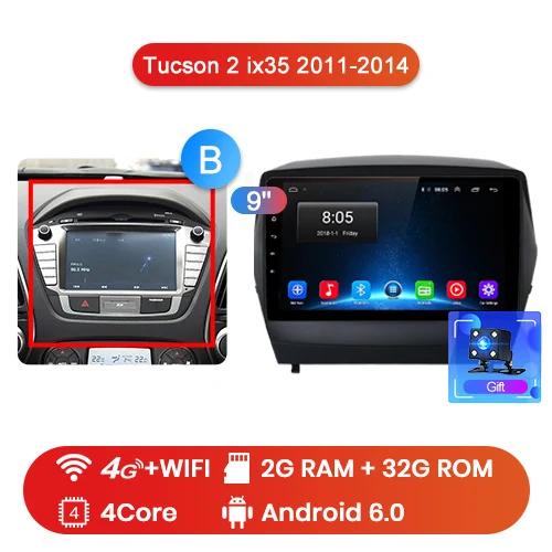 Junsun V1 pro 4G+ 64G Android 9,0 DSP для hyundai Tucson 2 ix35 2011- Автомобильный Радио Мультимедиа Видео плеер gps RDS 2 din dvd - Цвет: 4G-WIFI 2-32GB-B