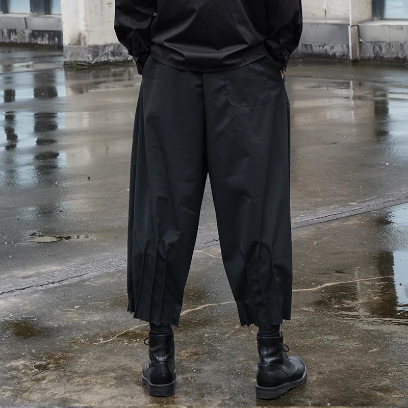 Men's new dark new trouser leg drape design hip-hop Japanese loose casual nine point wide leg pants