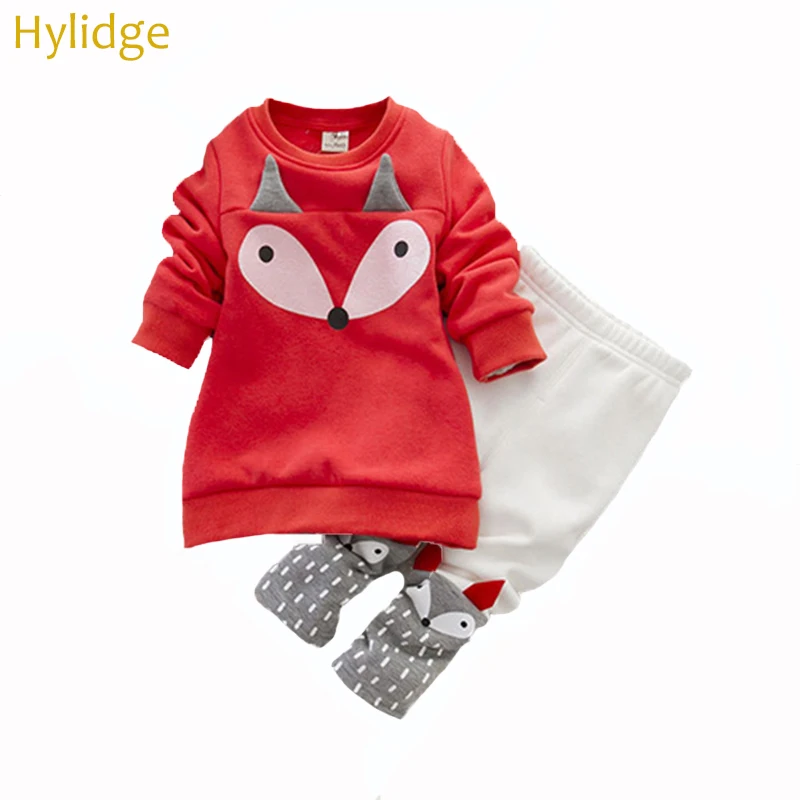 Hylidge/комплект из 2 предметов, милый флисовый свитер для девочек с лисой и Штаны Толстовки для малышей с длинными рукавами для детей, комплект одежды для мальчиков и девочек